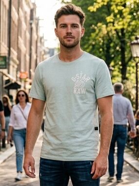 GStar Men's Sporty Athleisure Mint Cotton Short Sleeved Tshirt Size Medium